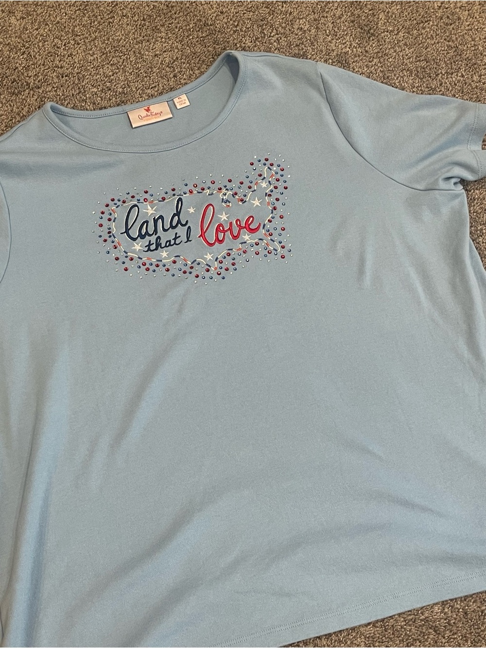 Quacker Factory “Land That I Love” Patriotic Rhinestone Tee | 4th of July | XL